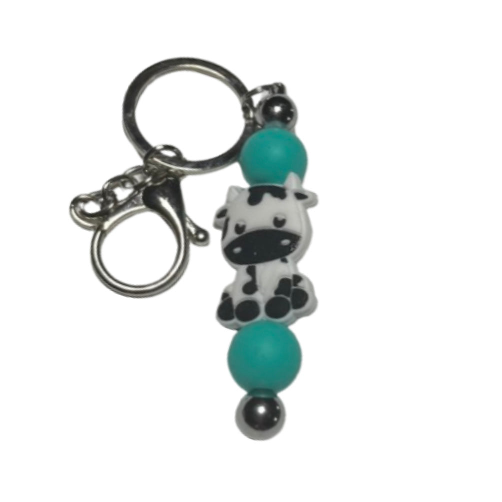 Teal Cow Bar Keychain