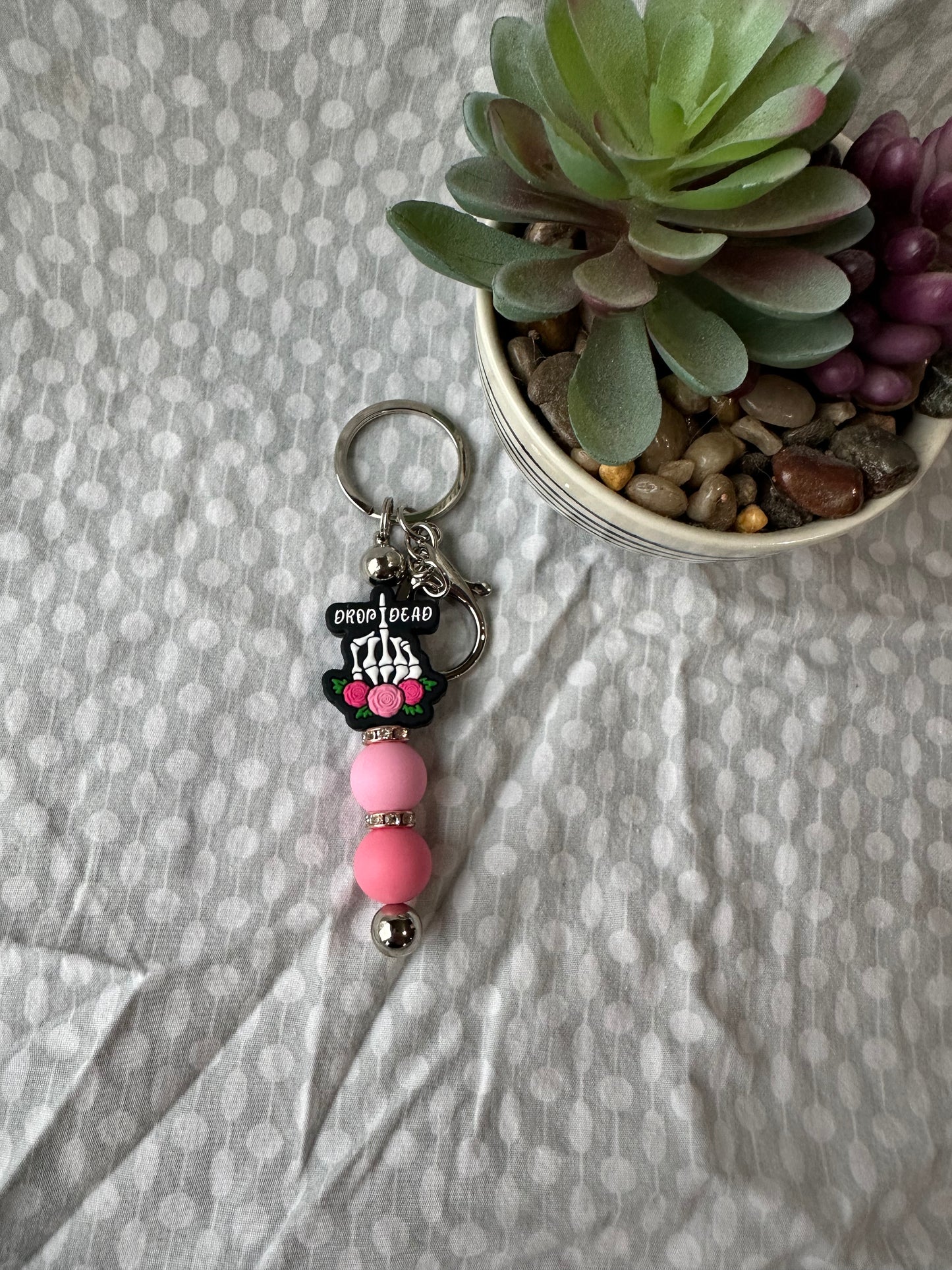 Pink Drop Dead Bar Keychain