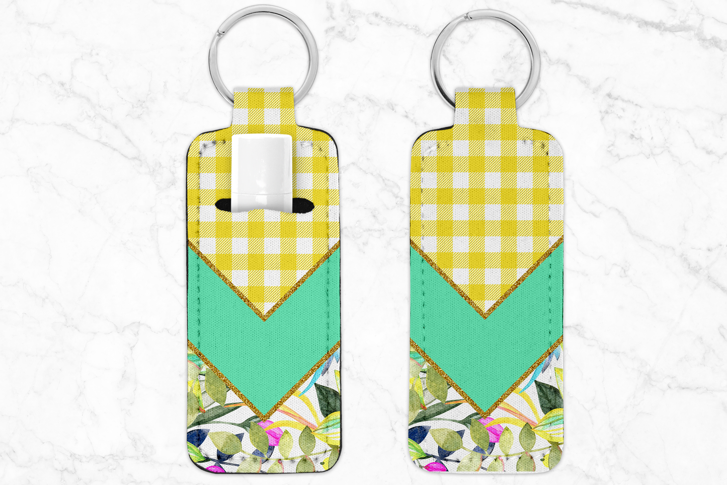 Floral Yellow Checkered Chapstick Holder