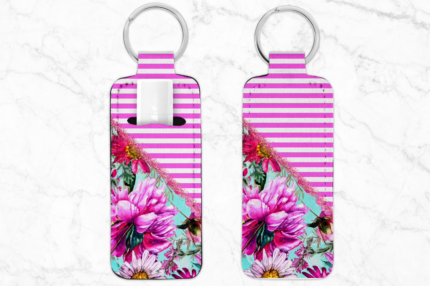 Pink Striped Floral Chapstick Holder