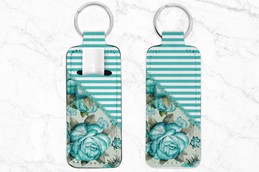 Aqua Striped Floral Chapstick Holder