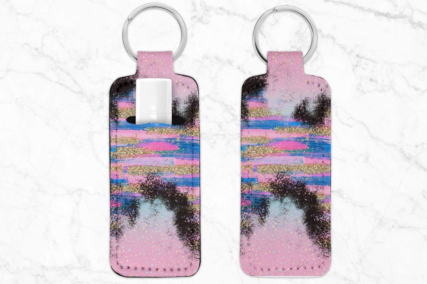 Pink Abstract Glitter Chapstick Holder