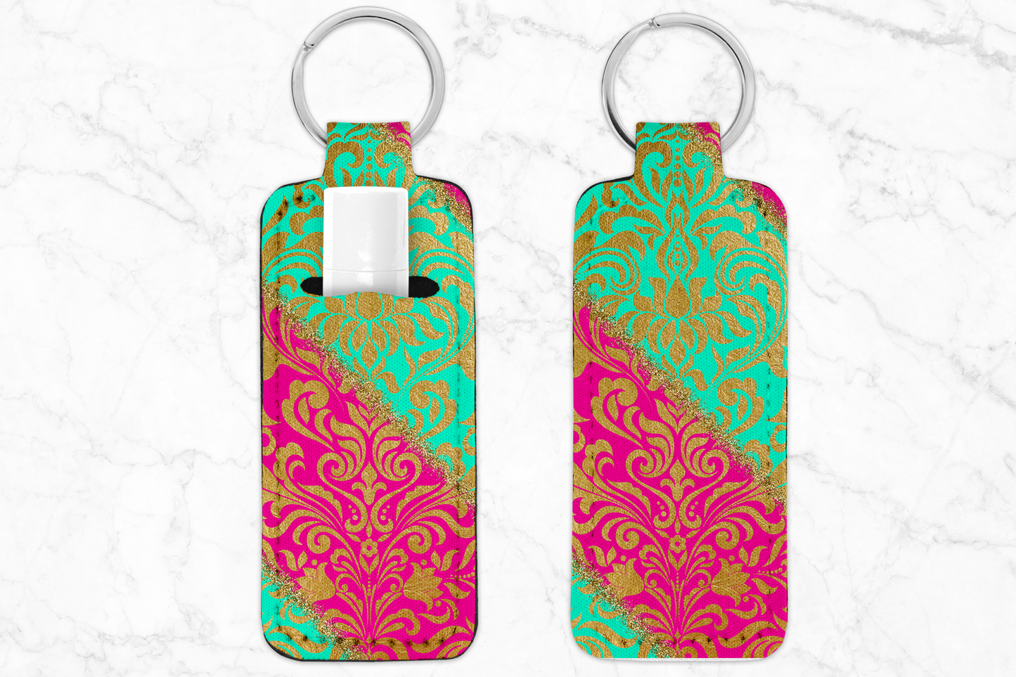 Pink Mint Damask Chapstick Holder