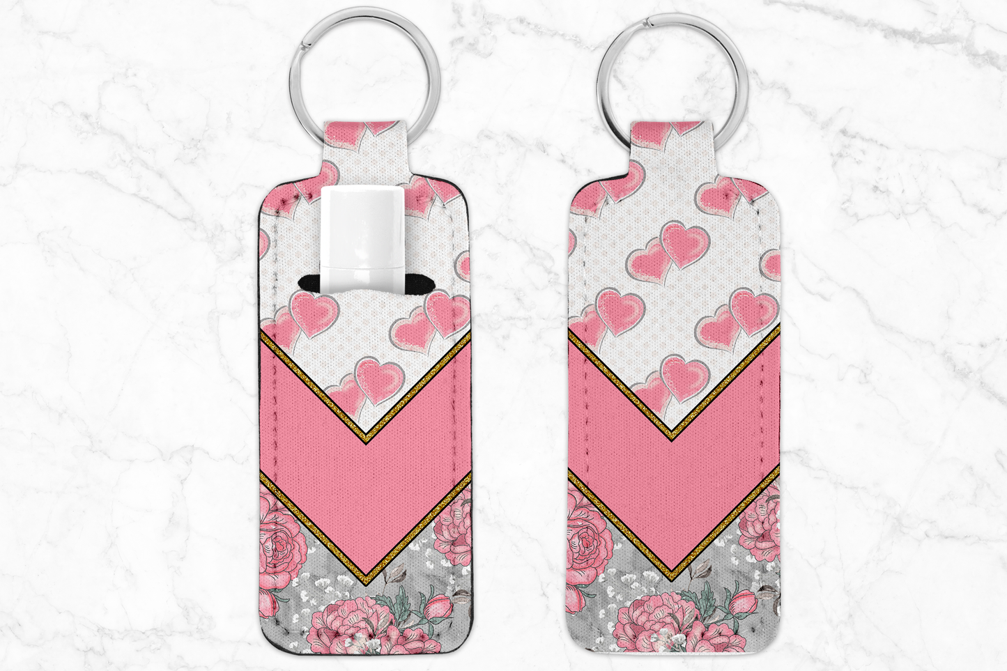 Pink Heart Floral Chapstick Holder