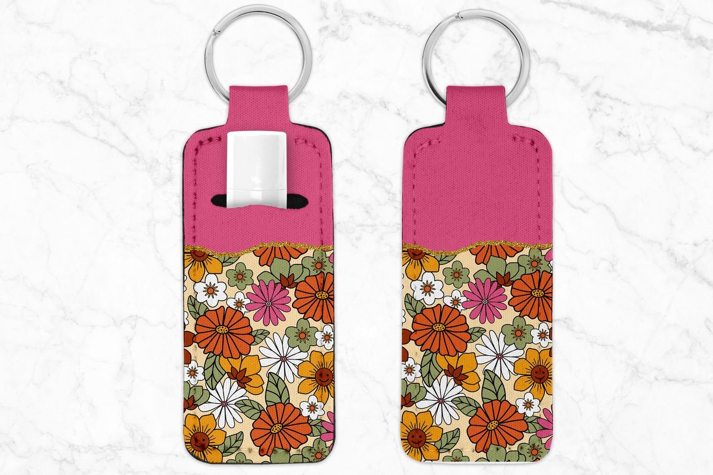 Pink Retro Floral Chapstick Holder