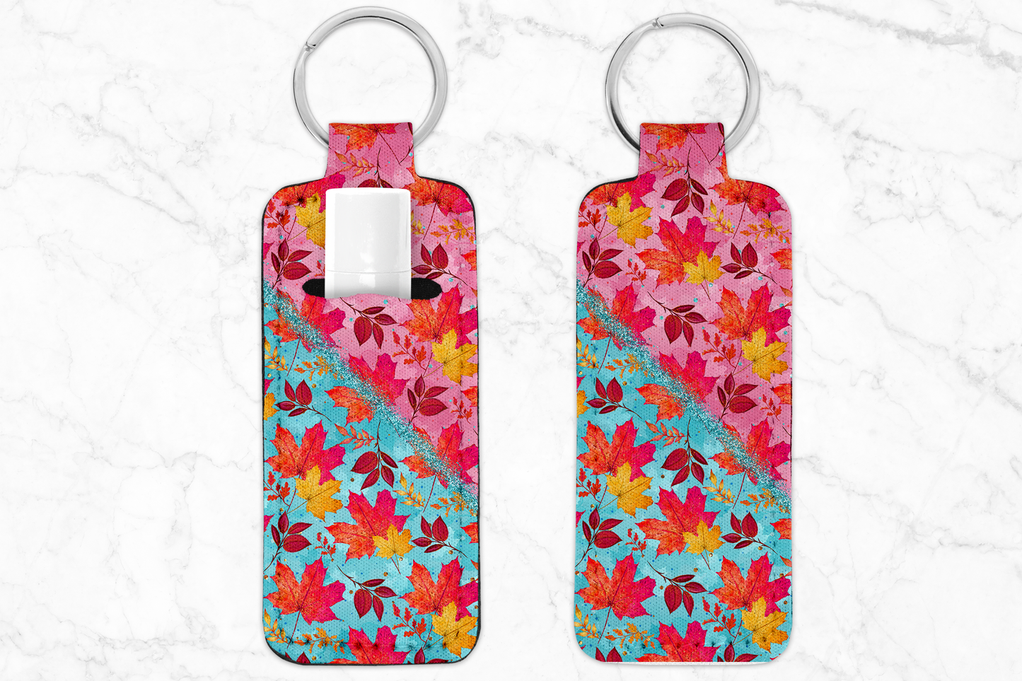 Blue & Pink Autumn Leaves Chapstick Holder