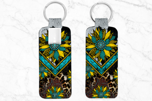 Yellow Teal Sunflower Leopard Chapstick Holder