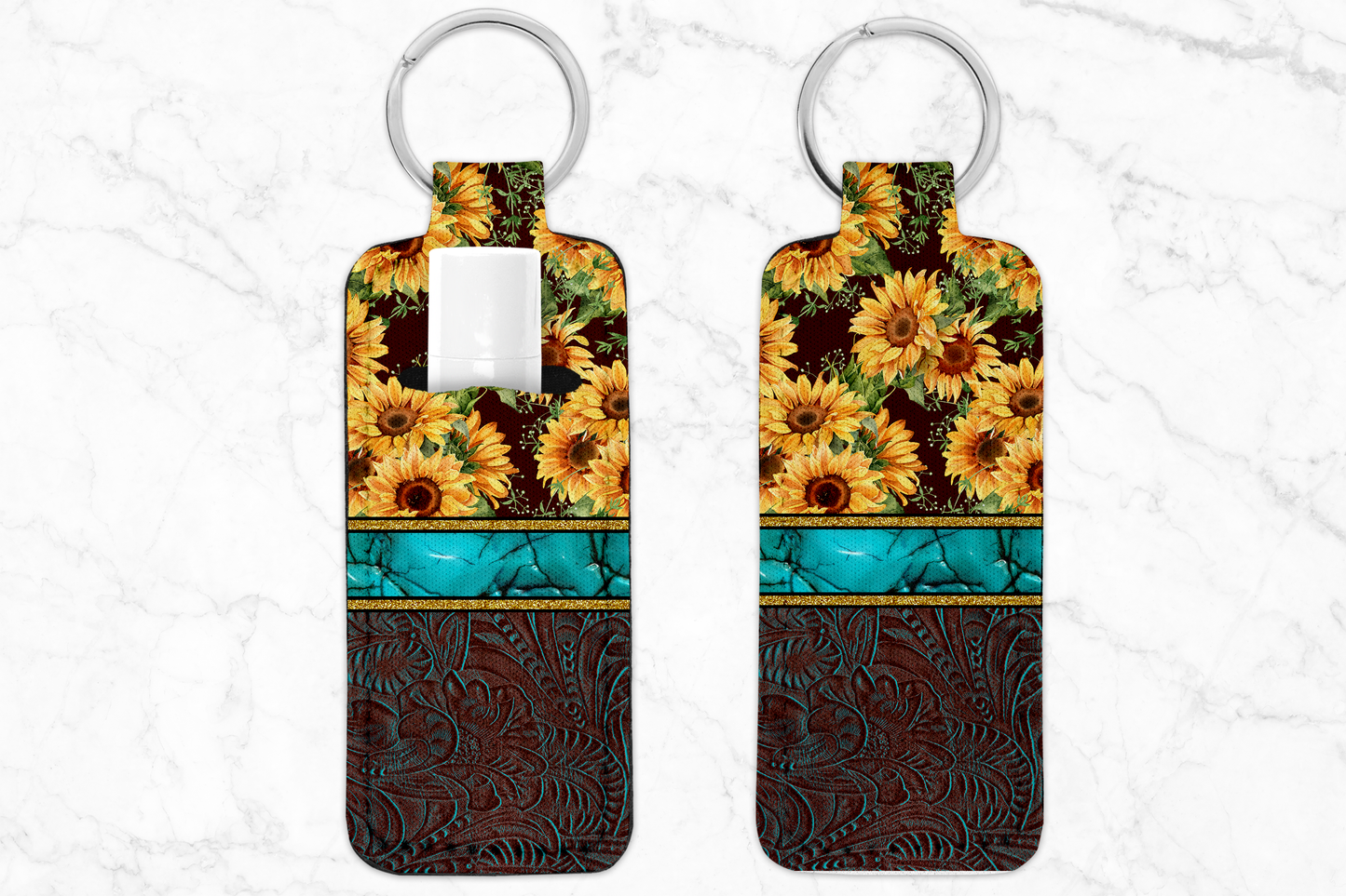 Turquoise Sunflower Leather Chapstick Holder