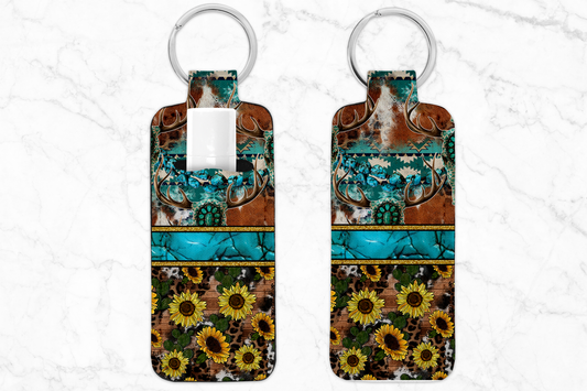 Turquoise Aztec Sunflower Cow Chapstick Holder