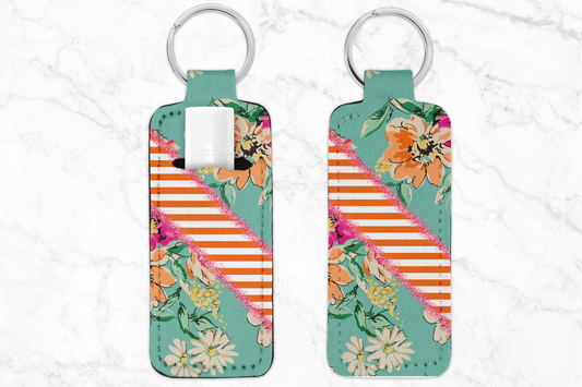 Orange Striped Floral Chapstick Holder